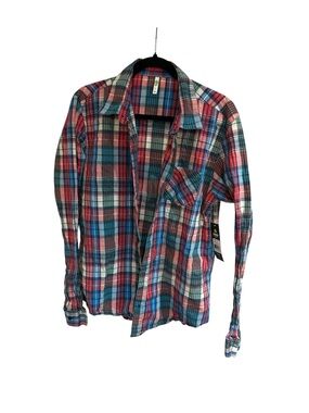 Zumba Fitness Multicolor Plaid Button Shirt — wrap around waist